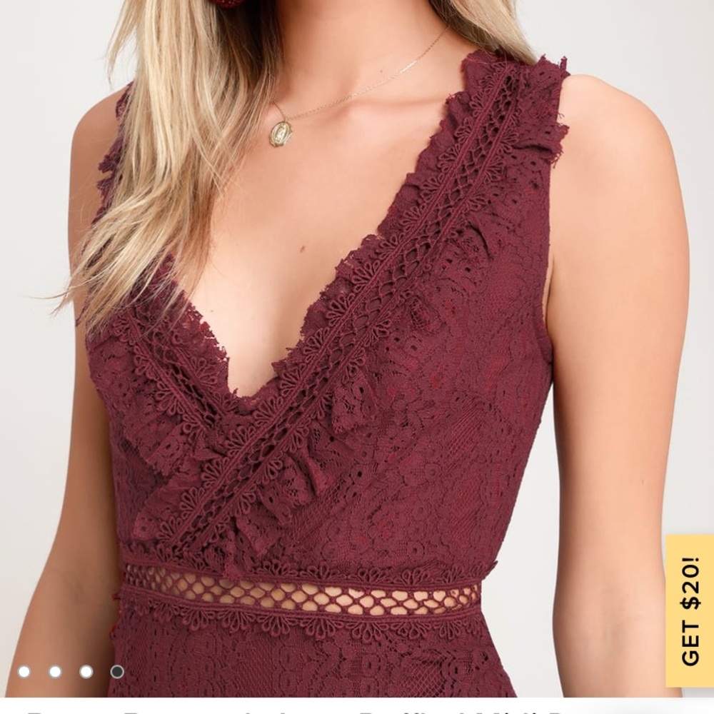 Lulus Burgundy Lace Ruffle Midi - Picture 5 of 7